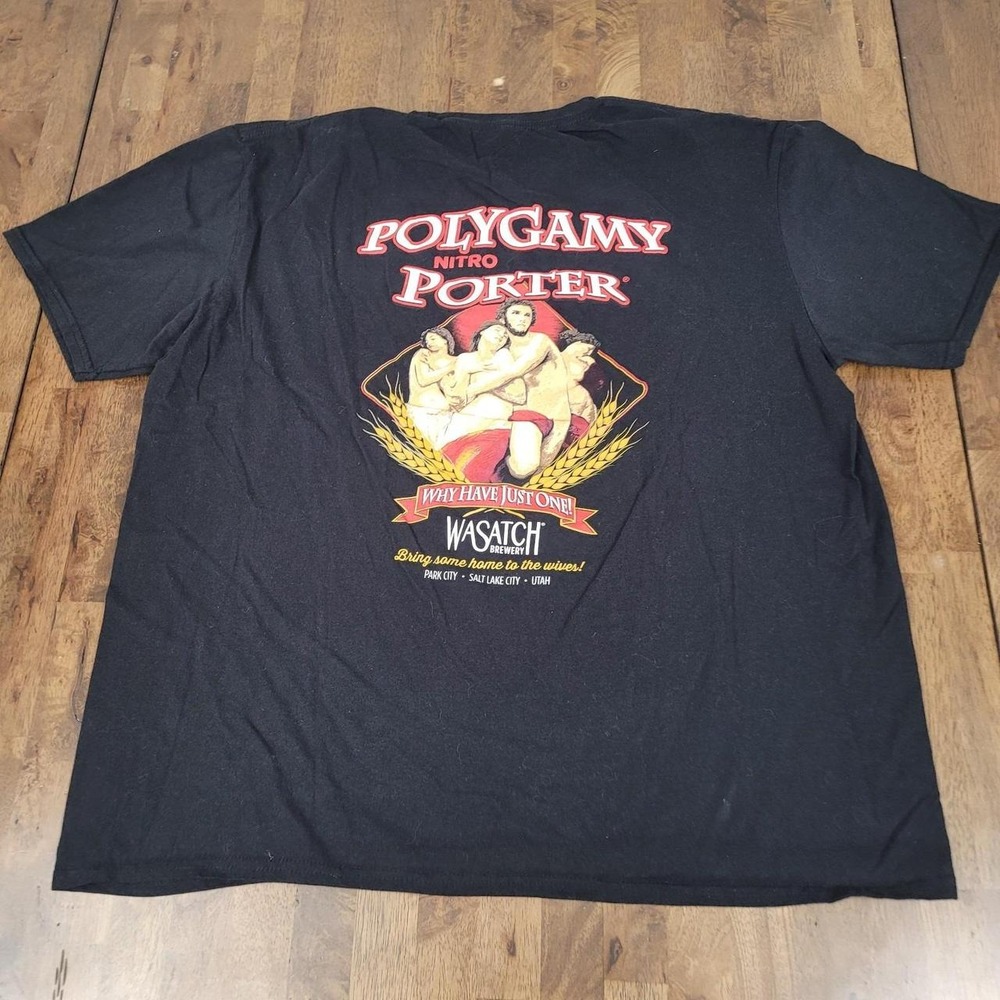 Wasatch Brewery Polygamy Porter Shirt Black Graphic Beer Tee Men's Size XL